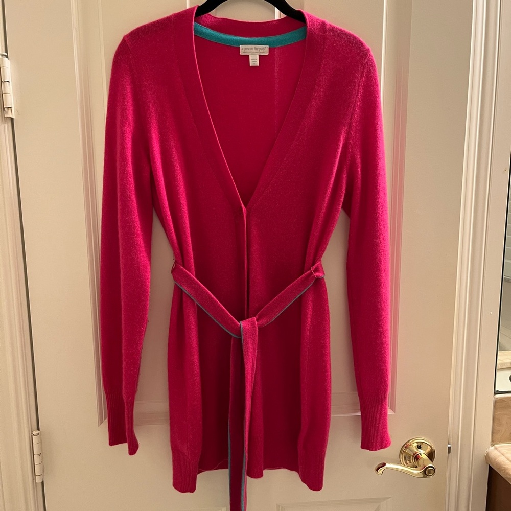 100% Cashmere Cardigan Hot Pink and Teal Sash